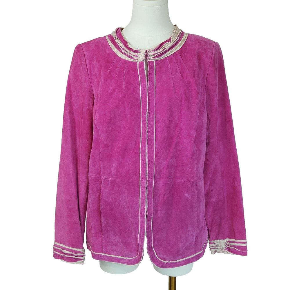 Bradley Bayou Genuine Suede Jacket Blazer M Fuchsia Pink Floral Lined Barbiecore